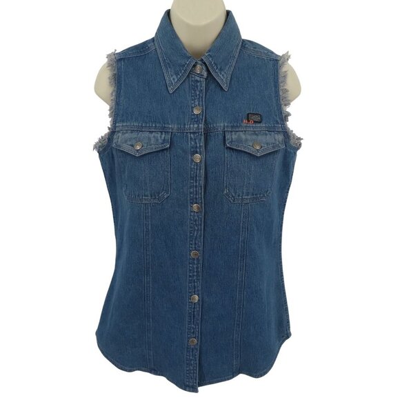 Harley Davidson Women Extra Small XS Blue Denim Snap Embroidered Vest Shirt Top - Picture 1 of 12
